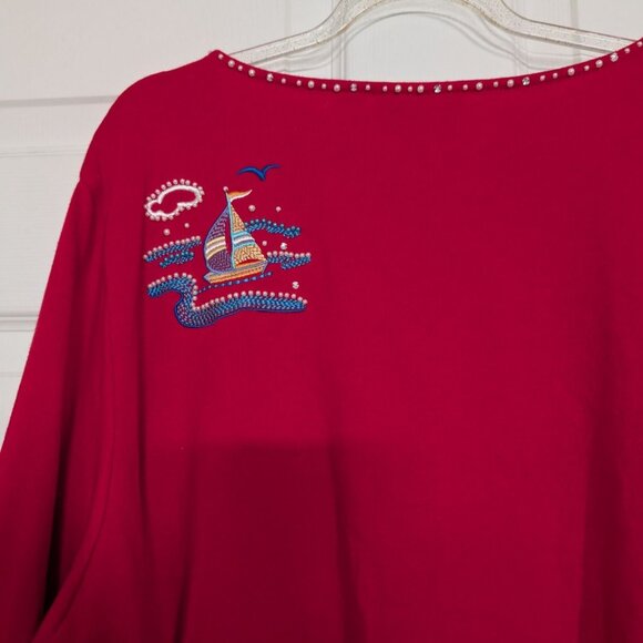 The Quacker Factory Beaded Beach Lighthouse Shirt Womens Size 2X Red Nautical - Picture 8 of 11